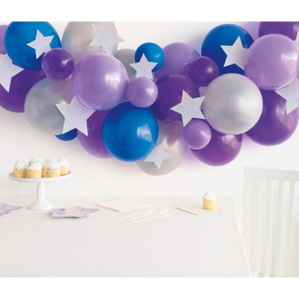 image 1 of Assorted Lavender, Purple, Royal Blue, & Silver Balloon Arch Kit and Diecut Stars
