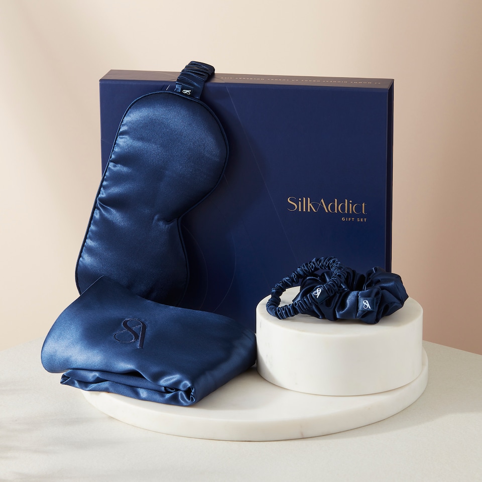 image 1 of Silk Addict 100% Mulberry Silk Gift Set - Navy