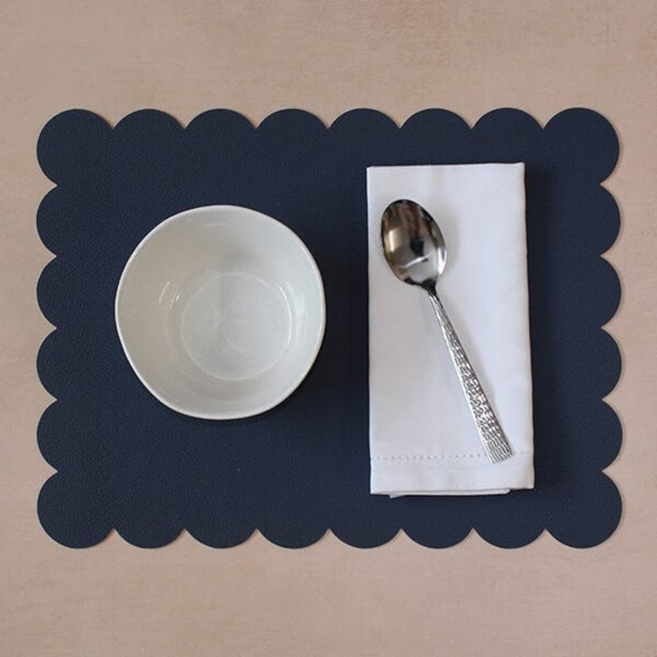 image 1 of I-Style Navy and Grey Scalloped Flexi Set of 2 Faux Leather Placemats