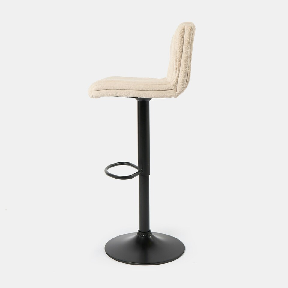 image 1 of OHS 2 x Faux Fur Ribbed Swivel Height Adjustable Counter Bar Stools Black