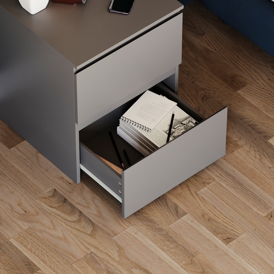 image 1 of Vida Designs Denver 2 Drawer Large Bedside Chest Cabinet Table Nightstand, Grey