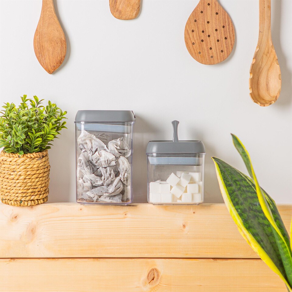 image 1 of Argon Tableware 5pc Food Storage Containers Set - Grey Airtight Plastic Storage Pantry Food Organiser with Flip Lock Lid 2 Sizes