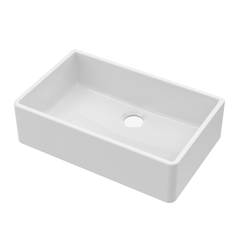 image 1 of 795mm - Fireclay Single Bowl Butler Kitchen Sink - No Overflow & No Tap Hole
