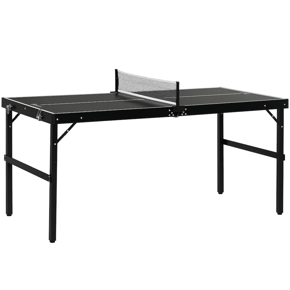 image 1 of SPORTNOW 5ft Mini Table Tennis Table, Folding Ping Pong Table with Net and Aluminium Frame, Portable Ping Pong Game Set for Indoor Outdoor Use, Black