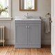 image 2 of Balterley Swynnerton Traditional 2 Door Floor Standing Vanity Unit with Marble Basin, Satin Grey, 800mm