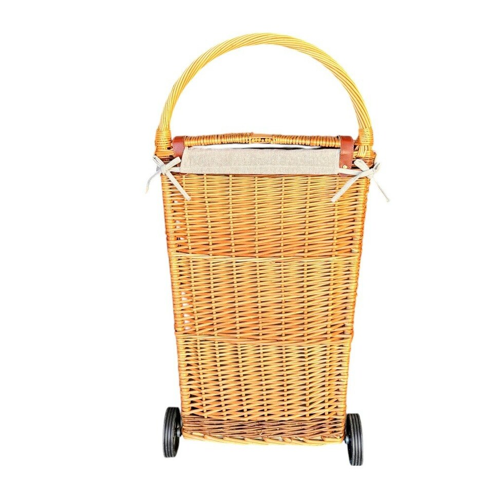 image 1 of Full Buff Willow Wheeled Shopping Basket Brown