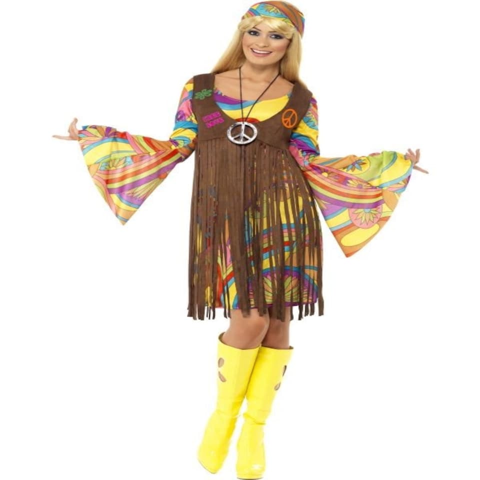 60s Groovy Lady - Brown - with Dress - Printed Waistcoat & Headband - 35531S S