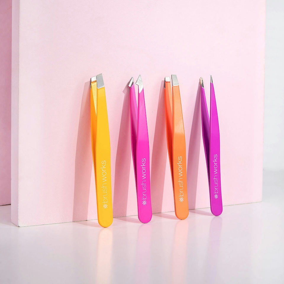 image 1 of Brushworks 4 Piece Combination Tweezer Set - Brights