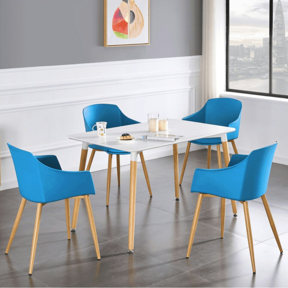 image 1 of Set of 2 Eden Modern Dining Chairs, Faux Leather Padded Cushion & Solid Wooden Legs Blue