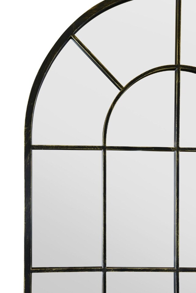 image 1 of The Arcus - Antique Black Framed Arched Window Garden Mirror 71"x33.5" 180x85CM | Black