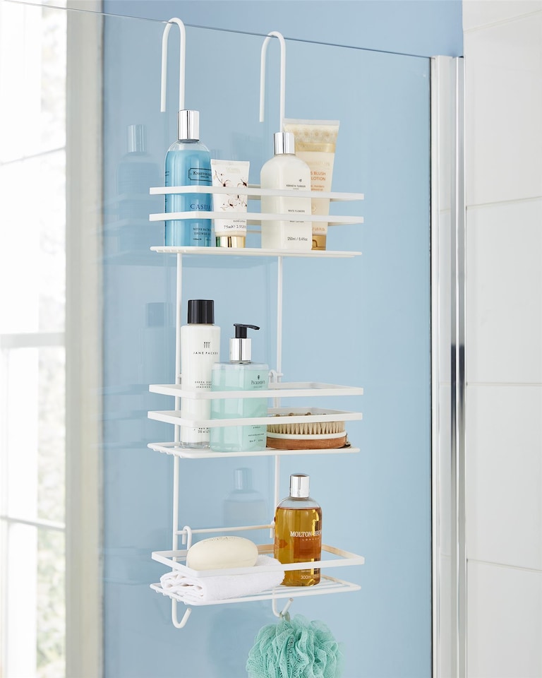 image 1 of House of Home Shower Caddy 3 Tier Bathroom Over The Door Storage Organiser White | White