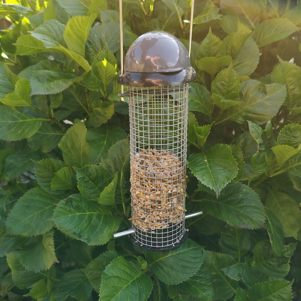 image 1 of Tom Chambers Roll Top Garden Wild Bird Hanging Grey and Black Plastic Peanut Feeder