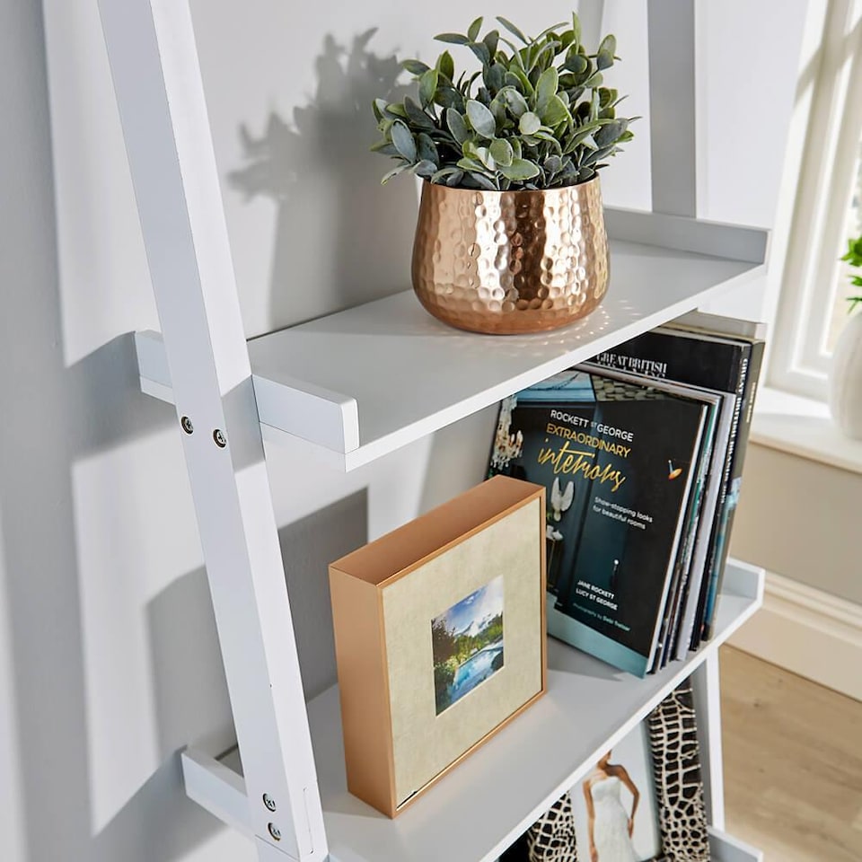 image 1 of Ladder Shelf Bookcase 3 or 5 Tier Storage Shelving Unit Display Stand | White