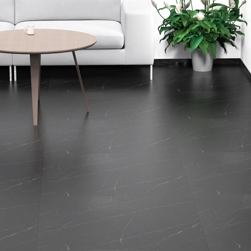 image 1 of Gr8 Home 36 x Self Adhesive Floor Tiles Black Marble Effect Square Planks 3.34m Square Flooring