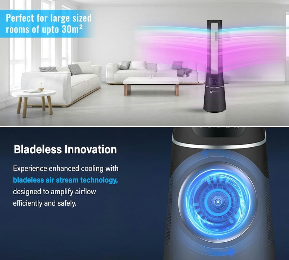 image 1 of PureMate 42-Inch Bladeless Tower Fan with Air Purifier - Black