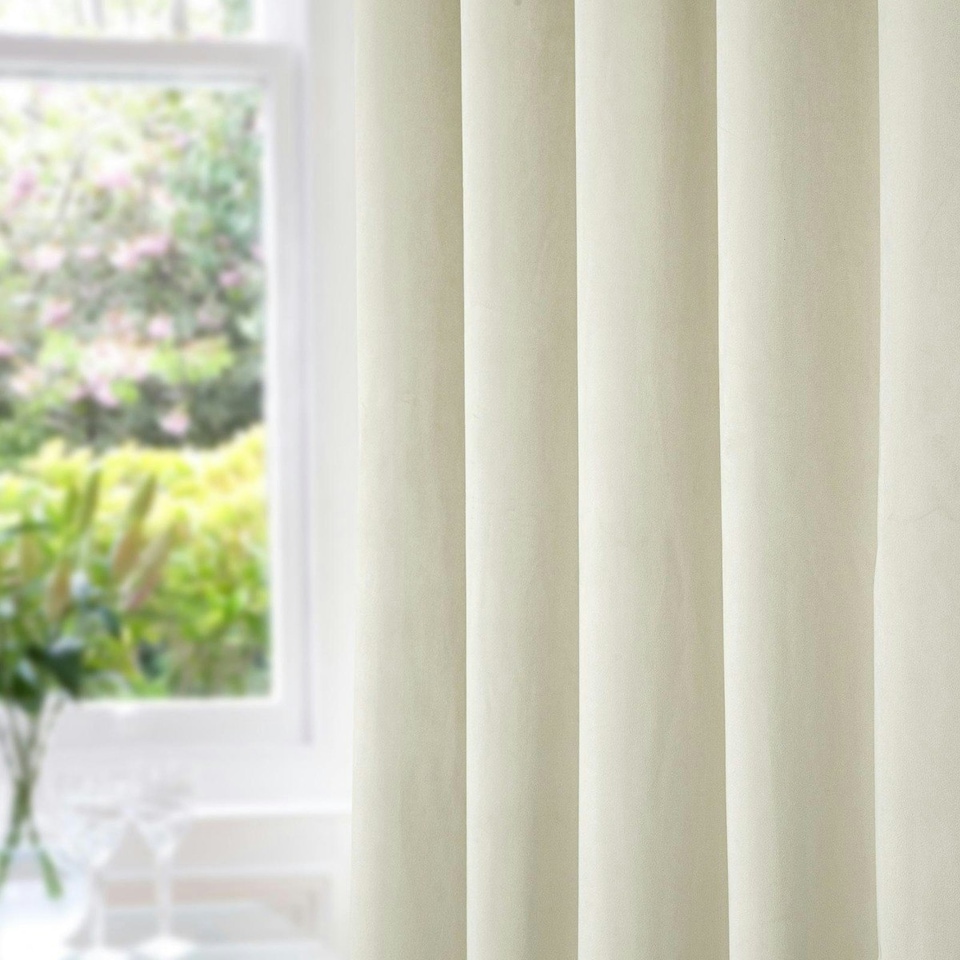 image 1 of Homescapes Thermal 100% Blackout Cream Velvet Curtains - 46 x 54" Cream