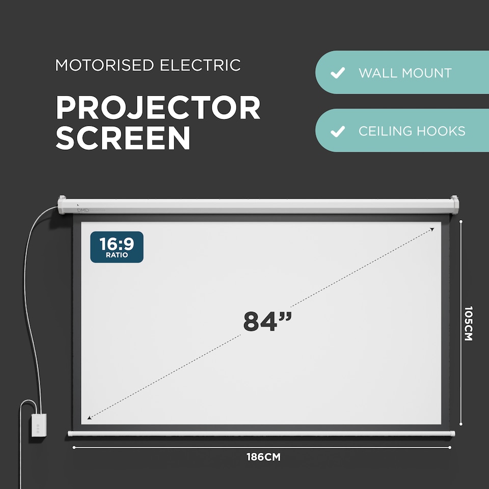 image 1 of 84" Electric Motorised Projector Screen with Remote & Wall Mount