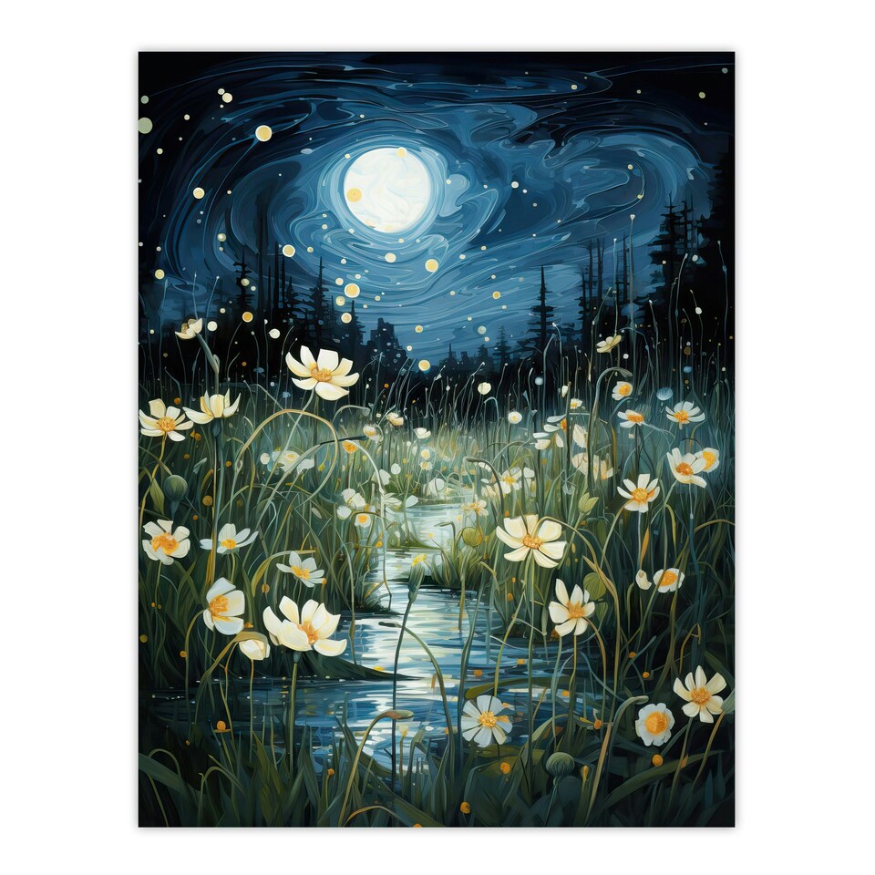 image 1 of Moonlit Dancing Fireflies By Buttercup Brook Black Framed Wall Art Print A4