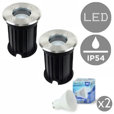ValueLights Pair of Silver Outdoor Walkover Lights with 5W Warm White Bulb