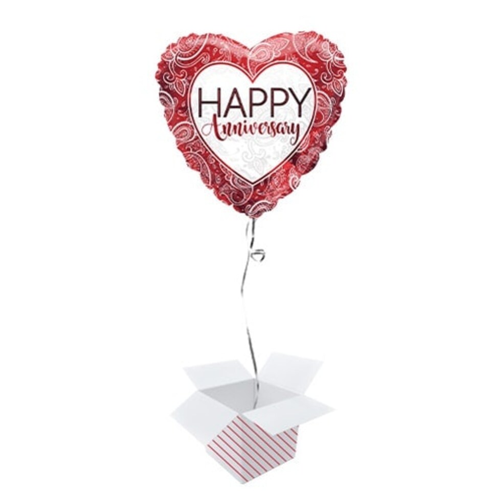Happy Anniversary Ruby Ornaments Heart Shape ECO Foil Helium Balloon - Inflated Balloon in a Box