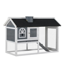 PawHut Rabbit Hutch, Guinea Pig Hutch 2 Tiers Outdoor w/Tray & Ramp, Grey