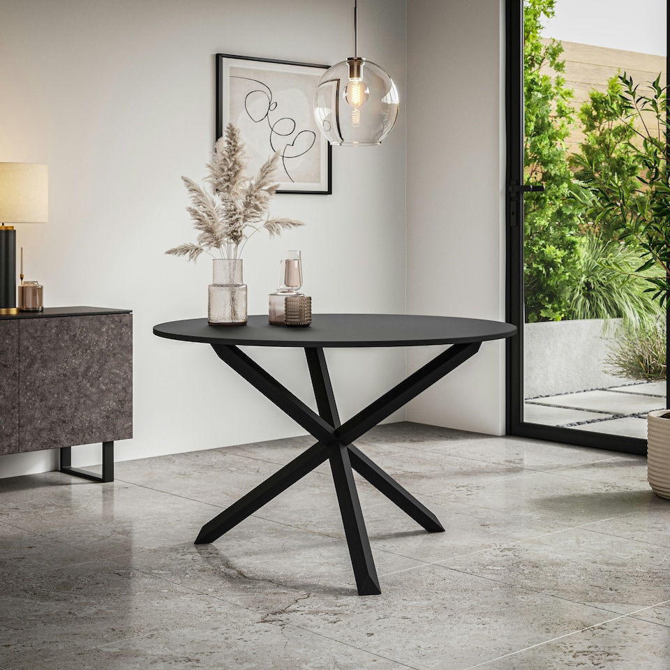 image 1 of Malvern Round Dining Table 4-6 Seater w Solid Black Oak Legs | Clear | Glass