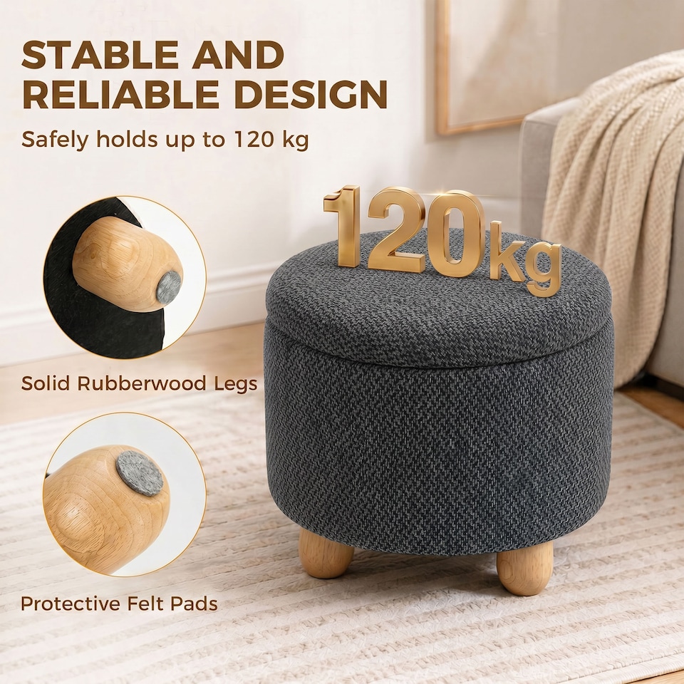 image 1 of HOMCOM Round Storage Ottoman with Reversible Lid
