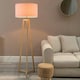 image 1 of ValueLights Lottie Natural Wood Tripod Floor Lamp with Blush Pink Fabric Drum Shade