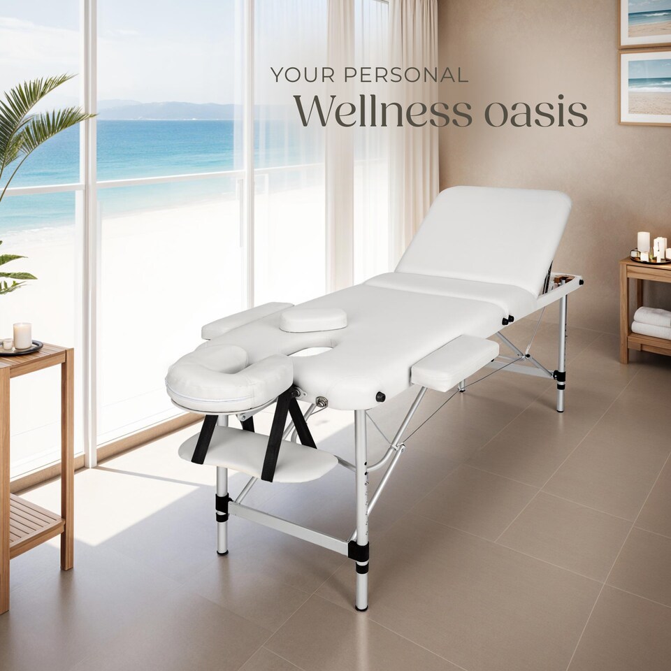 image 1 of Massage Table - 3-zone bed with aluminium frame, 5cm pad, folding, adjustable | White | white | 1
