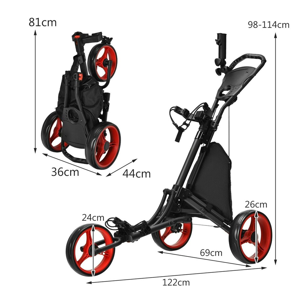 image 1 of COSTWAY 3 Wheel Golf Push Cart Folding Golf Holder Red