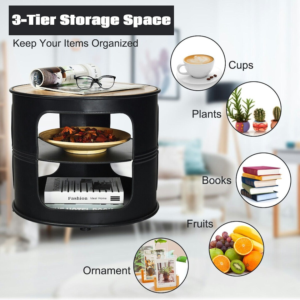 image 1 of COSTWAY 3-Tier Round End Table Coffee Snack Table Black