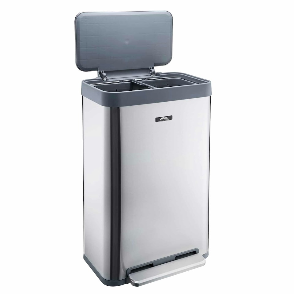 image 1 of Cooks Professional XL Pedal Bin 70L | Single Pedal | Removable Divider for 1 x 70L or 2 x 35L Compartments | Silver