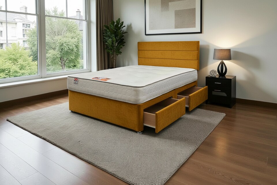 image 1 of York Plush Bed With Mattress 2 Drawers & 54" Floor Standing Headboard