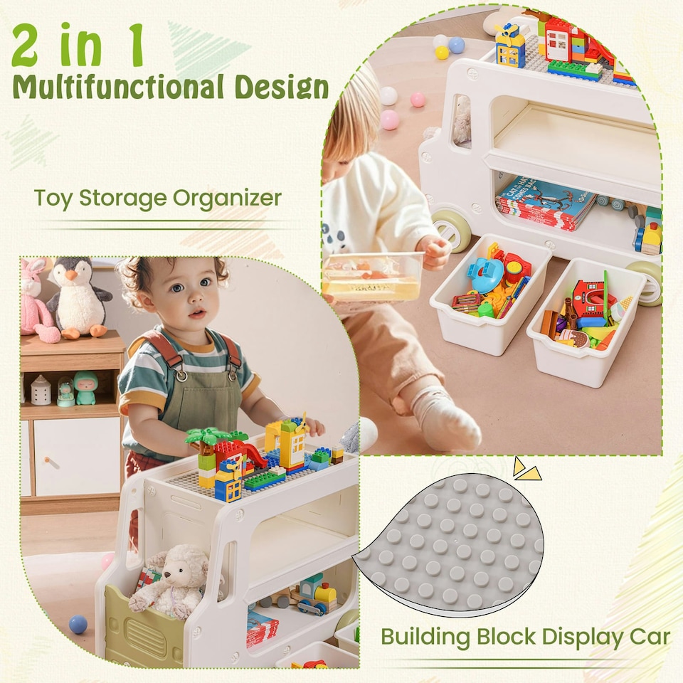 image 1 of COSTWAY Kids Storage Organizer Car Shaped Cabinet w/Storage White