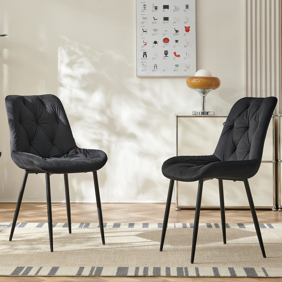 image 1 of SONARA Modern Set of 2 Velvet Dining Chairs with Ergonomic Upholstered Seat | Black