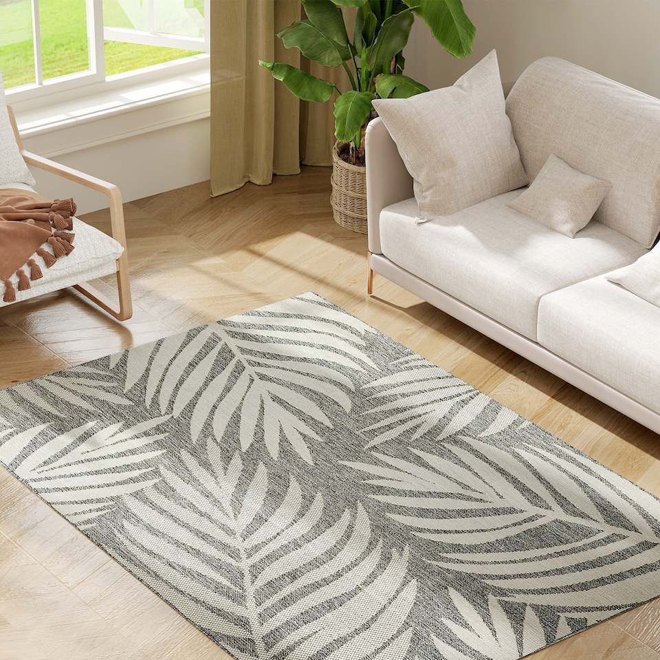 image 1 of HOMCOM UV Resistant Area Rug, Easy-Clean Machine Washable Indoor & Outdoor Rug for Kitchen, Bathroom or Living Room, Patio, Garden, 170 120 cm, Grey | Grey | White | 1