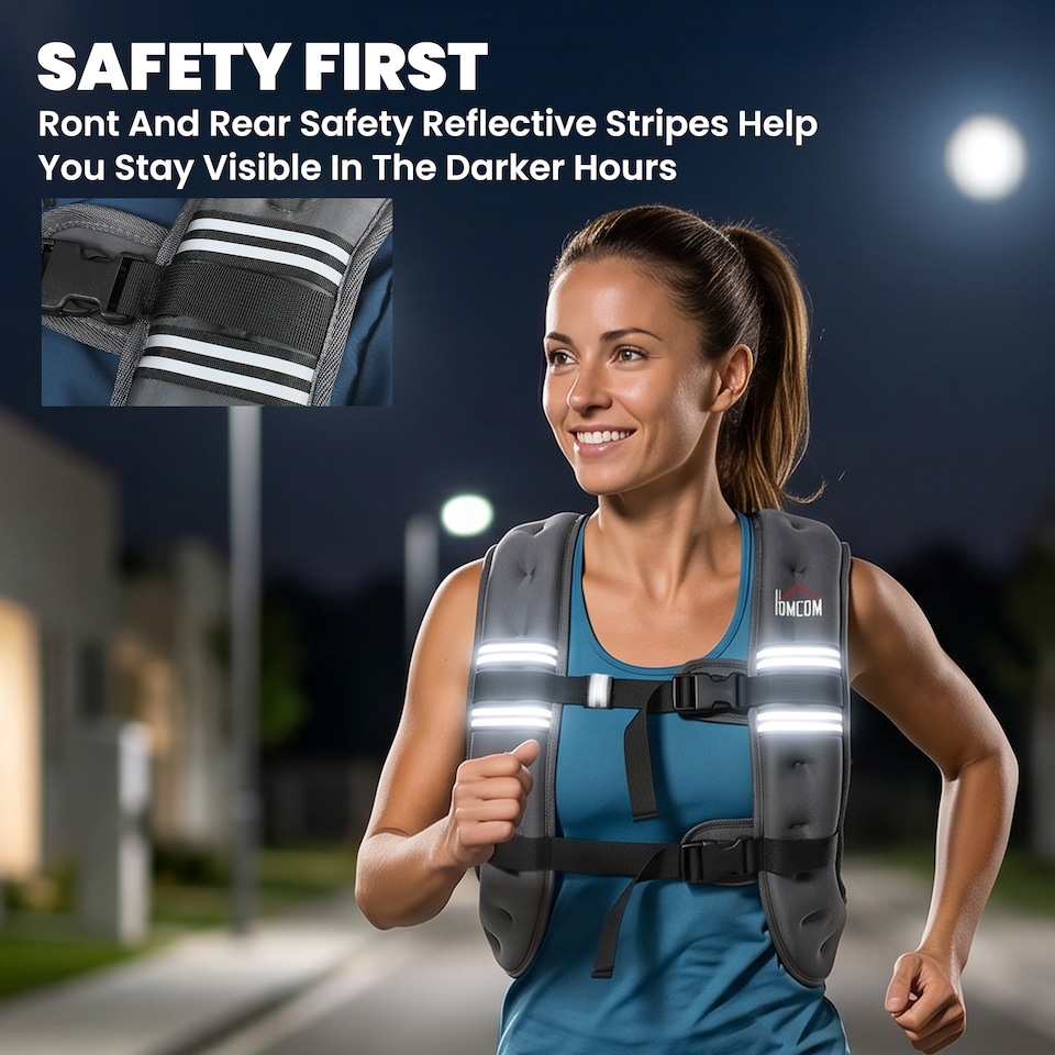 image 1 of HOMCOM 8KG Weighted Vest with Adjustable Straps, Pocket, Reflective Strips