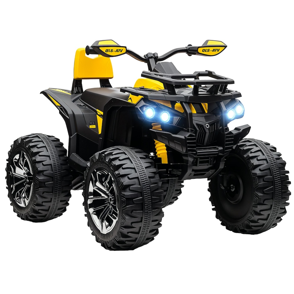 image 1 of HOMCOM 12V Quad Bike, Battery Powered Ride on ATV with LED Lights, Music, Backrest, Forward, Backward, Electric Vehicle Toy Car for Kids, Yellow
