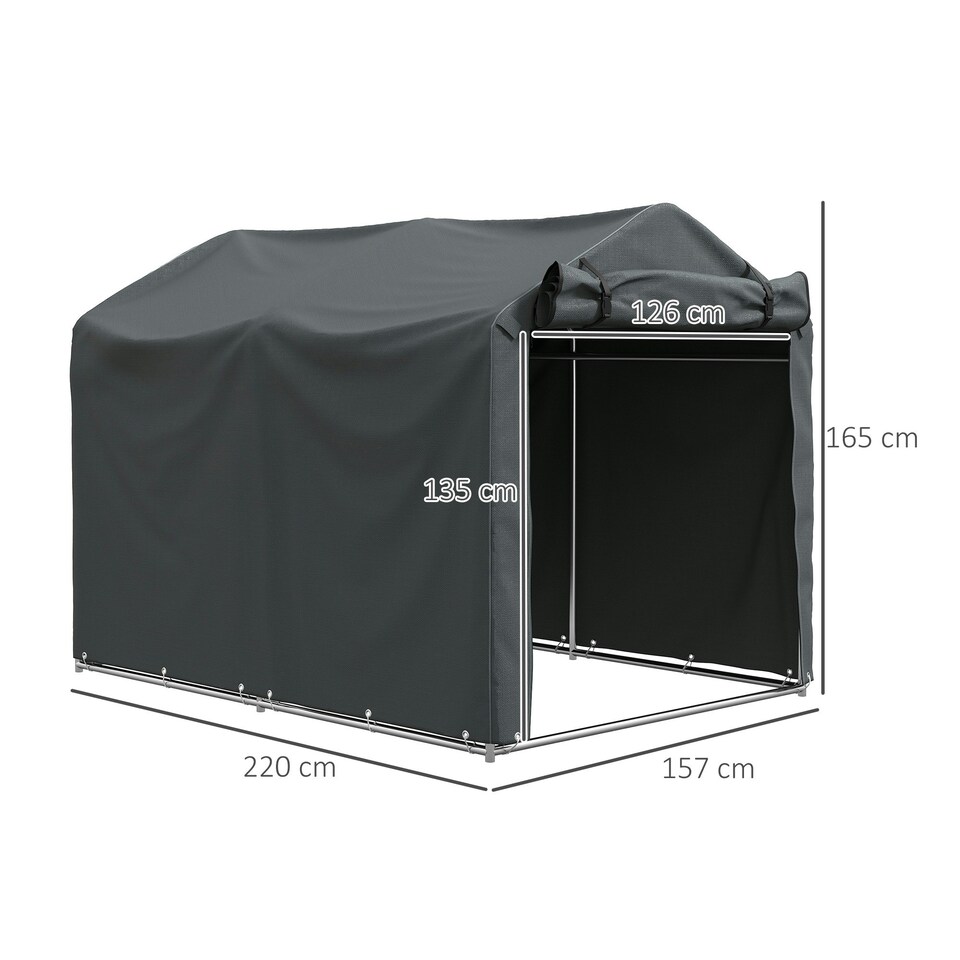 image 1 of Outsunny Garden Tool Storage Shed with Roll-up Zipper Door, Dark Grey Grey