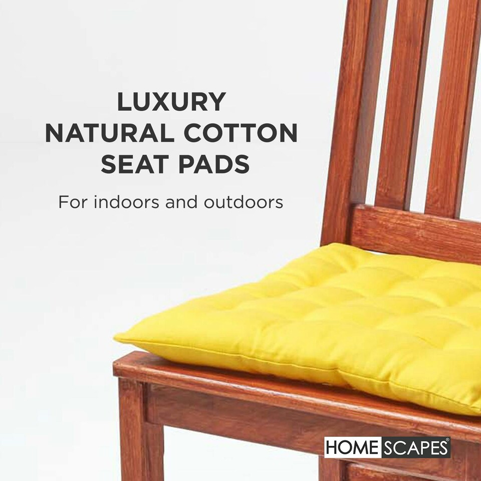 image 1 of Homescapes Seat Pad Luxury Cotton Indoor Outdoor Garden Dining Cushion | Yellow | 40 x 40 cm | 1