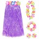 image 1 of Pack of 3 80cm Hawaiian Long Purple Hula Skirt & Lei Purple | One Size