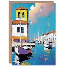 Portofino Italy Harbour Sailboats Marina Painting Birthday Greeting Card