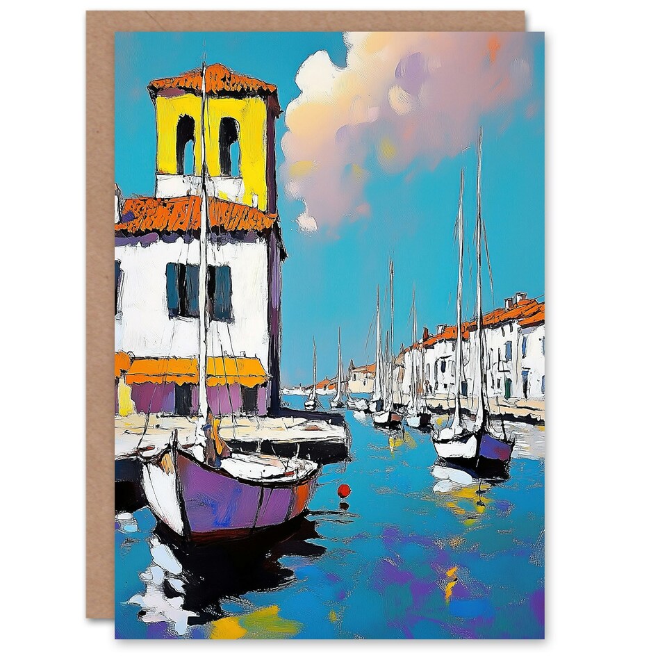 image 1 of Portofino Italy Harbour Sailboats Marina Painting Birthday Greeting Card