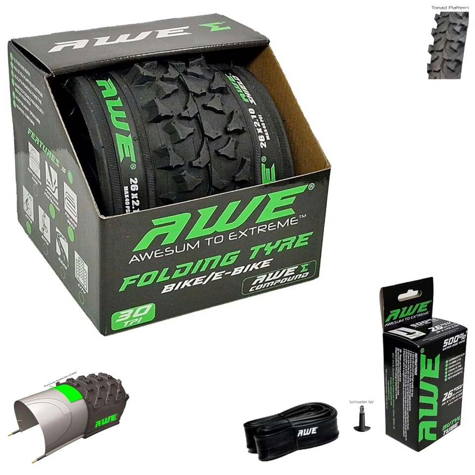 image 1 of 1 x Puncture Protection Folding Tyre 26"x 2.10" & Inner Tube 26" x 1.75-2.125 SV