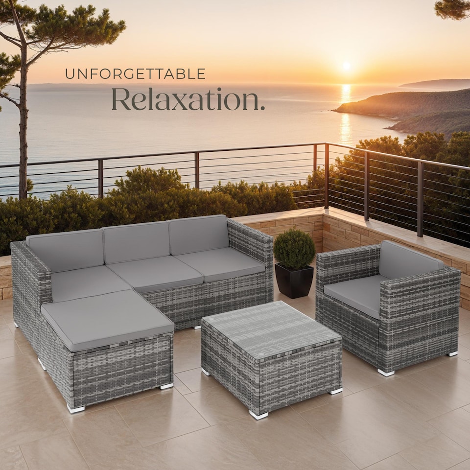 image 1 of Garden Furniture Set Lignano - modular sofa with armchair, stool, coffee table | Grey | grey | 179 x 150 x 65 cm | 1