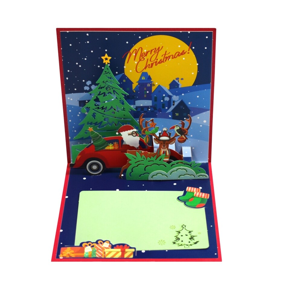 image 1 of Santa Driving a Red Car Festive 3D Pop Up Christmas Card