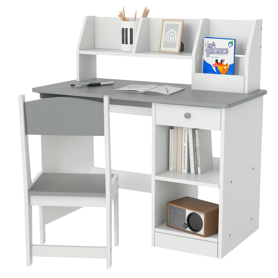 image 1 of ZONEKIZ Kids Desk and Chair Set with Storage, for Ages 5-8 Years
