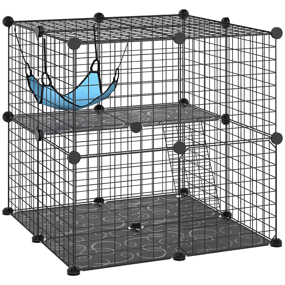 image 1 of PawHut Indoor Cat Cage with DIY Customizable Design Black | Black | Black | S