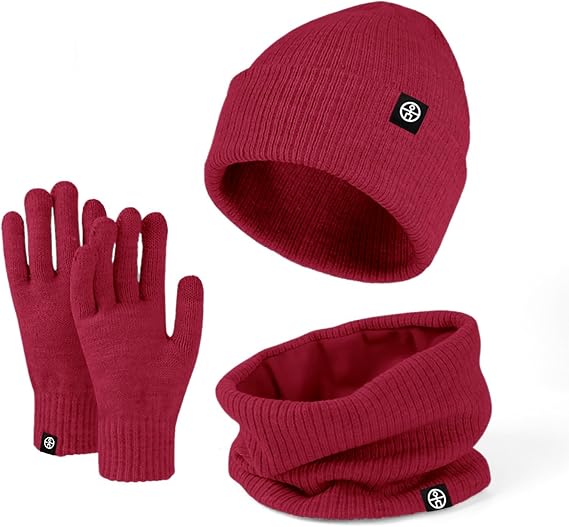 Winter Hat Scarf Gloves 3pcs Thermal Warm Knitted Beanie Cap Soft Fleece Brushed Inner Lining Elastic Circle Neck Warmer Thicken Touchscreen Gloves Wi