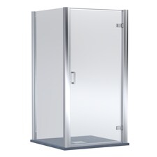 Balterley Hinged Shower Door with Glass, Side Panel & Slimline Shower Tray | Silver | Chrome